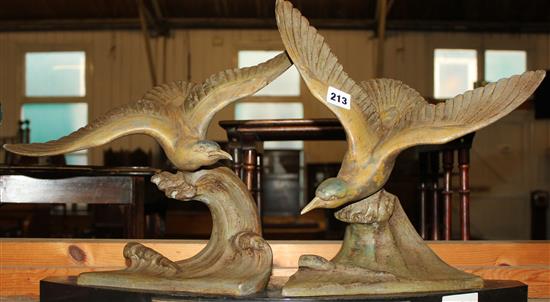 French Art Deco model of sea birds on black marble base